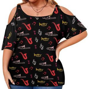 女性用プラスサイズのTシャツジャズフェスティバルビンテージミュージックプリント面白いTシャツショートリーブビーチTシャツセクシーな印刷トップティー4xl 5xlwomen '
