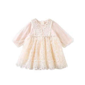 Vår- och höstens barnkjol Korean Baby Cotton Dress Girls 'Princess Dress Children's Dress Children's Long Seced Lace Yarn