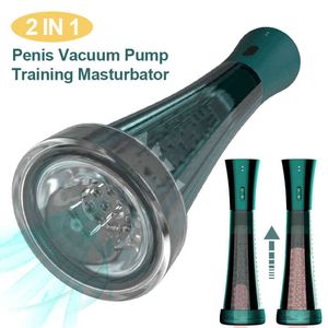 Nxy Masturbators 2 in 1electric Male Penis Pump Vacuum Masturbator Penile Enlargement Enhancer Trainer Adult Tool Sex Toys for Men 220420