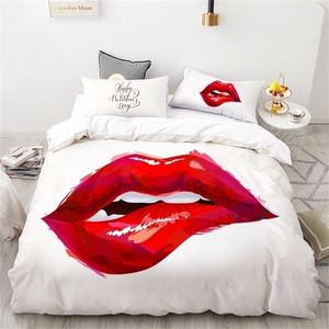 3D Digital Printing Custom Bedding SetQuiltDuVet Cover Set Twin Full Queen KingbedClothes Sexiga röda läppar DROP DUSET COVER 220616