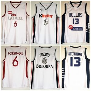 Nikivip #13 Giannis Antetokounmpo Hellas Jersey #6 Manu Ginobili Kinder Basketball Jerseys Liga Europeia #6 Kristaps Porzingis Latvija Shirt
