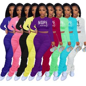 Women Tracksuits Two Piece Set Designer Casual Set Spring Autumn Long Sleeve T-shirt Nope Pleated Heap Pants Sportwear 9 Colours