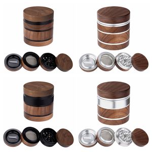 Cool Smoking Natural Wood Wooden Aluminium Portable 63MM Dry Herb Tobacco Grind Spice Miller Grinder Crusher Grinding Chopped Hand Muller Cigarette Holder