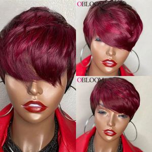 Borgonha Red Color Short Bob Wigs ombre perucas de cabelo humano para mulheres negras peruca reta brasileira com franja natural