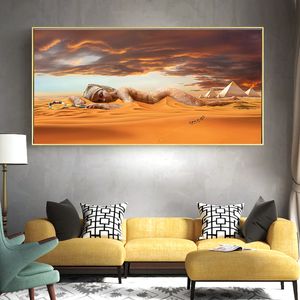 Abstract Landscape Posters and Prints Wall Art Canvas Painting Egyptian Desert Pyramid Pictures for Living Room Home Decoration