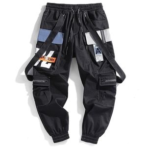 Ribbons Multi Pockets Cargo Harajuku Casual Joggers Track Streetwear Spoder Hip Hop Harem Pants Techwear Men 201110