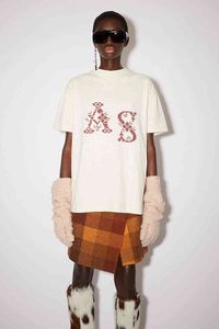Men Womens t Shirts Acne Studios Beige Cotton Print Crewneck Loose Short Sleeve T shirt