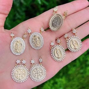 Pendant Necklaces Religion Style Copper Crystal Zircon Charm Mary Jesus Religious Charms Women Jewelry Making SuppliesPendant