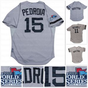 ingrosso Serie 11.-15 Dustin Pedroia Clay Buchholz World Series Game usa Maglie da baseball vintage Grey tutte STECHED