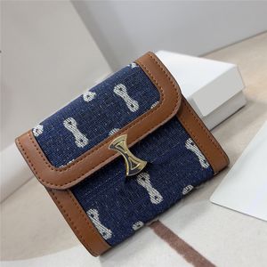 Exquisite Leather Edging Money Clips Fabric Lining Purse Gold Metal Buckle Wallets Coin Wallet Small Clutches Purses With Box