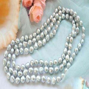 Genuine 7-8mm Natural Gray Freshwater Cultured Baroque Pearl Necklace Long 36''