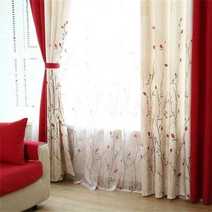 Pastoral gardiner för vardagsrum sovrum draperar anpassade rött halvljus fönster gardin voilage rideaux chambre 210913