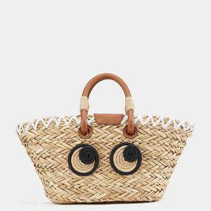 Fashion Big Eye Pattern Rattan Basket Bag Casual Wicker Woven Women Handbags Summer Beach Paglia Large Tote Bali Purses 2022 220427