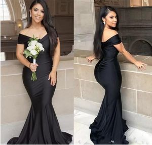 UPS 2022 Black Mermaid Long Bridesmaid Dresses Plus Size Off Shoulder Floor length Garden Maid of Honor Wedding Party Gues