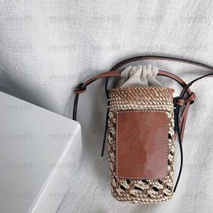 Högkvalitativt äkta läder Dragsko Strandväskor Axelväska sommar Damer män tygflik cross body Väskor Lyx Designer kvinna mode Halmfodral kort handväska