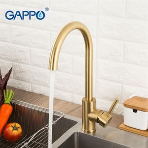 Gappo Kitchen Faucets Brushed Gold Kitchen Mixer Tap rostfritt stål Vattentappar Däck monterat kök vattenfall diskbänk kran T200424