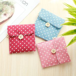 Sanitary Napkin Storage Bag Dot Cotton Linen Sanitary Pad Pouch Aunt Towel Bag Button Open Packaging Coin Purse Jewelry