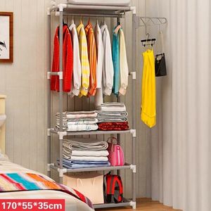 Assembly Floor Shelf Coat Rack Clothes Hanger Standing Metal Nonwoven Fabric Hanging Storage Shelves Y200429