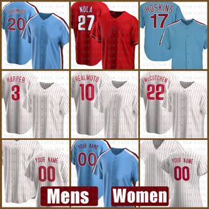 Męskie Phillies Women Baseball Jersey 10 JT Realmuto Bryce Custom 3 Harper 20 Mike Schmidt 10 Darren Daulton 32 Steve Carlton