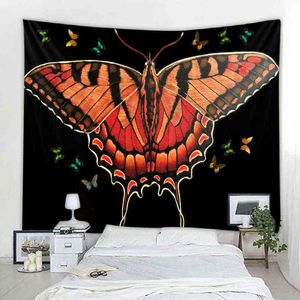 Psykedelisk fjärilsmatta mandala boho hippie väggdekor tapestry hem sovrum bakgrund j220804