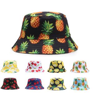 Ananasowe wydrukowane dwustronne czapki wiadra dla kobiet mężczyzn Lemon Cherry owoce Summer Panama Cap Fishing Bob Fisherman Hat Bone 220513