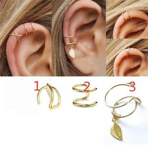 Clip-on & Screw Back 3Pcs Set Ear Cuffs Gold Leaf Cuff Clip Earrings For Women Earcuff No Piercing Fake Cartilage 2022 FashionClip-on Farl22