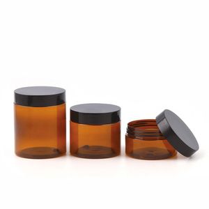 2022 Ny tom Amber (Brown) Pet Plastic Cosmetic Jars Flaska med svart lock för krämmask 80ml 100ml 150ml 200ml 250ml