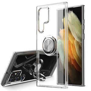 Ring Holder Case Transparent Clear TPU Soft Phone Cases Magnetic Kickstand for Samsung Galaxy S22 S21 S20 S10 Plus S10E Note 20 Ultra Note 10