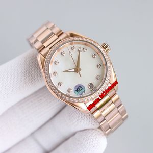 RWF Factory High Quality Watches 34mm Cal.8800 Automatic Womens Watch 220.55.34.20.55.001 Diamond Bezel Mother of Pearl Dial Rose Gold Armband Ladies armbandsur