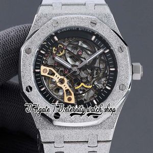 2022 RRF 41MM rfo15407 Automatic Mechanical Mens Watch Frosted Gold Case Skeleton Black Dial Double Balance 316L Stainless Steel Bracelet Sport eternity Watches