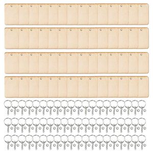 Chaveiros x7ya 60pcs/conjunto em branco em forma de retangular o chaveiro de madeira conjunta de madeira inacabada com anéis de chave cor corda diy suprimento smal22