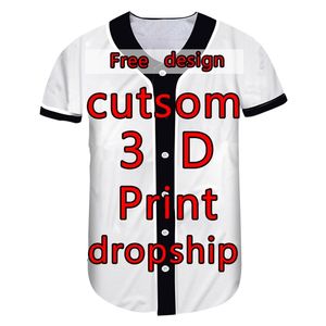 3D Custom DIY Baseball Jersey Men -knappskjorta Casual Design Ball Uniform Shirt Training Overdimensionerad sportskjorta Drop 220619