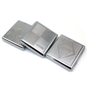 20 peças Caixa de Cigarreira Portátil Gravada em Aço Inoxidável Metal Prensado