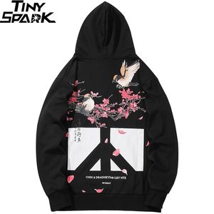 Erkekler Hip Hop Hoodies Kazak Çiçek Kuş Baskı Harajuku Streetwear Çin Kanji Hoodie Kazak Sonbahar Hiphop Boy 220325