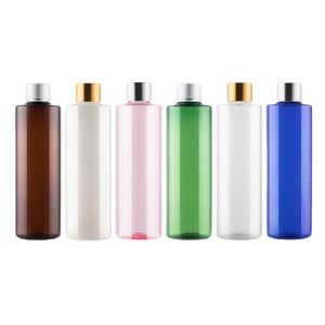 Empty Plastic Bottle Flat Shoulder PET Silver Gold Shiny Silver Screw Lid With Inner Plug Refillable Portable Cosmetic Packaging Container 250ml