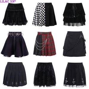 Y2K Harajuku Plaid Pleated Mini Skirts Punk Aesthetic Sexy Black High-waisted Tennis Skirt for Women Gothic Kawaii Fairy Grunge 220322