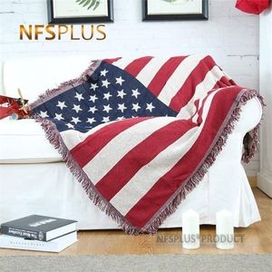 Knitted Sofa Throw Blanket 130x180cm USA Flag Design Home Decorative Cotton Cloth Bed Spread Couch Coverings Quilt Floor Carpet 201113