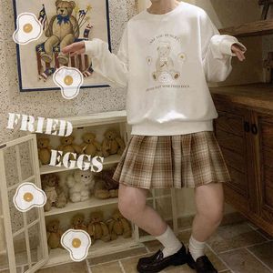 *original Printed Poached Egg Chef Bear White Milk Tea Loose Round Neck Sweater Without Velvet u