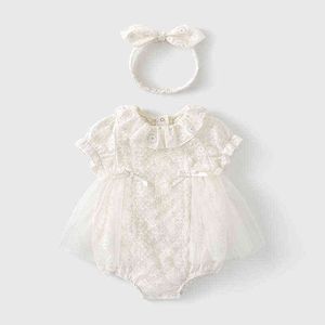 Koki Baby Girl Bodysuit White Anniversary Party Newborn Lace Kort ärm Baby Girl Summer kläder 2022 Födelsedagsfest Princess G220510