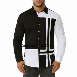 Camicie eleganti da uomo Camicia di cotone a maniche lunghe patchwork di moda Uomo 2022 Autunno Inverno Slim Fit Camicia casual da lavoro da uomo Streetwear da uomo