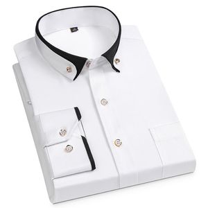 Camisas casuales para hombres Camisa de hombre Camisa blanca Hebilla Elástica Antiarrugas Hombres sociales Manga larga Negocios Slim Fit MenMen