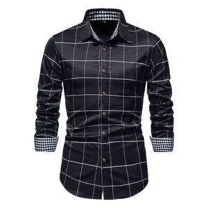 Siyah Ekose Batı Düğmesi Up Gömlek Erkek Marka İnce Uygun Uzun Kollu Erkek Elbise Gömlek İş İşi Gündelik Kimya Homme XXL L220704