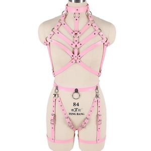 Belts Full Body Harness Bra Leather For Women Lingerie Chain Rivet Top Cage Punk Goth Pink Garter Belt Adjustable Plus Size RaveBelts