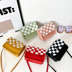 Personlighetsflickor Mini Changer Purse Fashion Kids Plaid Single Shoulder Bags 2022 Barn rutiga Crossbody Bag Zero plånböcker F1177