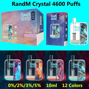 RandM Crystal 4600 Puffs Newest Disposable E Cigarettes Vape Box Device 10ml Pod With MESH COIL 0% 2% 3% 5% Optional 12 Colors 100% Original Electronic Cigs