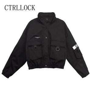 CTRLLOCK Techwear Women Black Stand Collar Jacket Casual Long Sleeve Pocket Female Outerwear Hiphop Fashion 220815