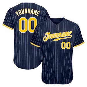 Custom Navy White Pinstripe Gold-White Authentic Baseball Jersey