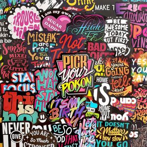 50Pcs Inspirational Short Sentence English Letter Cartoon Serie Stickers For Skateboards Laptop Luggage Scrapbook