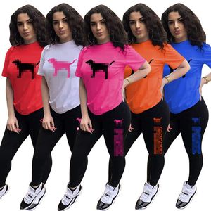 2022 Tute firmate da donna Tute pantaloni estive Abiti T-shirt in cotone Pantaloni Due pezzi Jogger Tuta sportiva Moda Lettera Stampa O-collo K011