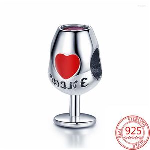 Andra riktiga 925 Sterling Silver Red Gemstone Wine Glass Charm Fit Snake Armband DIY Halsbandsmycken Tillbehör Rita22